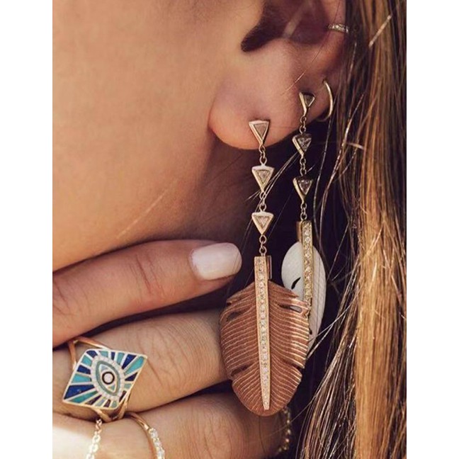 LRC Anting Tusuk Fashion Gold Openwork: Studded: Leaf Alloy Stud Earrings D22344