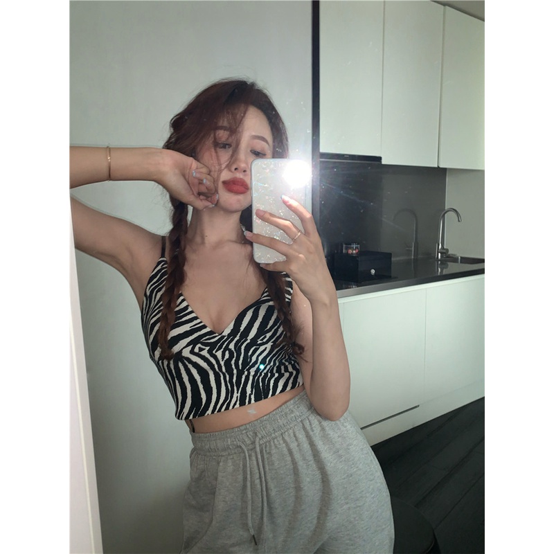 Rajut Kamisol Korean Style Zebra Knit Tank Top Bra Crop Top