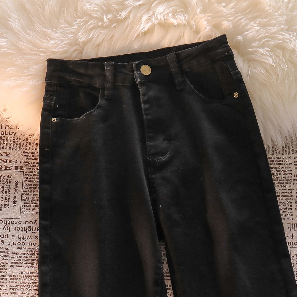 Warna Hitam Highwaist Melar Straight Celana Jeans Panjang Wanita Import（realpict）