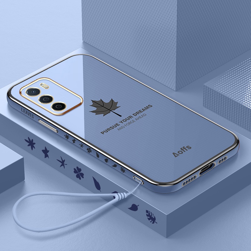 Soft Case Bentuk Persegi Desain Daun Maple Untuk Oppo A16-3