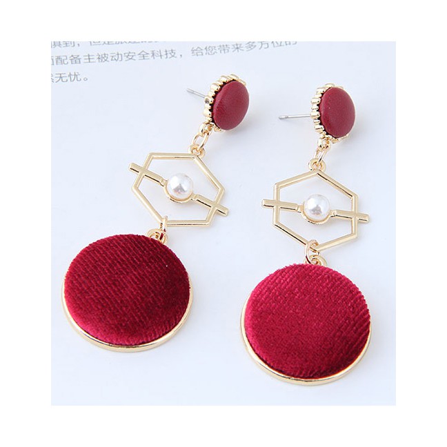 LRC Anting Tusuk Vintage Red Hollow Out Decorated Earrings A51629