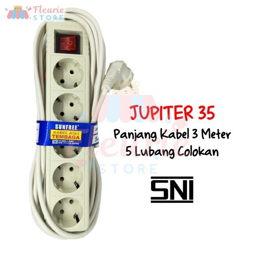 SUNFREE Cok Sambung 3 Meter 5 Lubang Saklar Jupiter 35 / Stop Kontak SNI