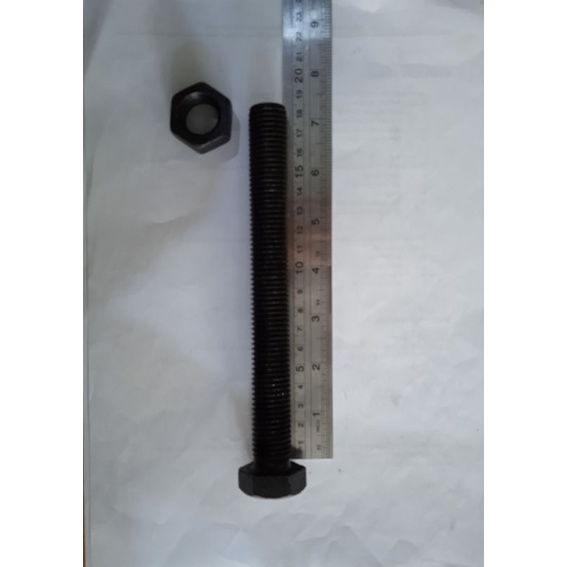 (2 set) Baut Mur Baja 10.9 M20 x 180 FULL DRAT P 2.5 Kunci 30 Baut Mur M20x180 Baja