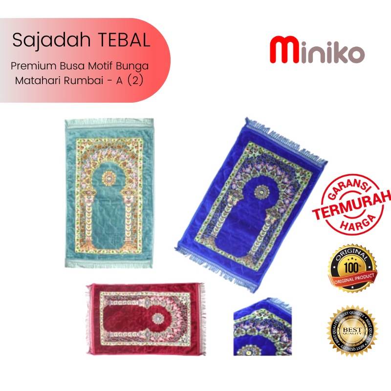 Miniko Sajadah TEBAL Premium Busa Motif Bunga Matahari Rumbai - A (2) / Sajadah TERMURAH Uk.70cmx110cm - Sajadah turki - Sajadah Tebal