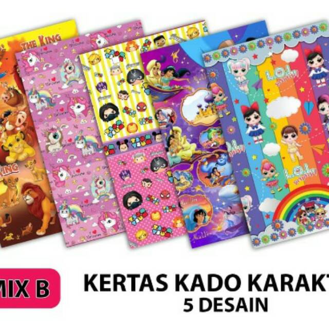 

kertas bungkus kado karakter kiky gambar cowok cewek ultah anak dewasa lol superhero robot barbie polos batik love motif garis bunga kue ukuran kecil murah ptk jkt