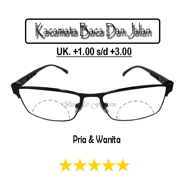 Kacamata Double Focus Baca Dan Jalan Pria/Wanita | Kacamata Baca Plus Jauh Dan Dekat | Uk. +1.00 s/d +3.00 NOCASE