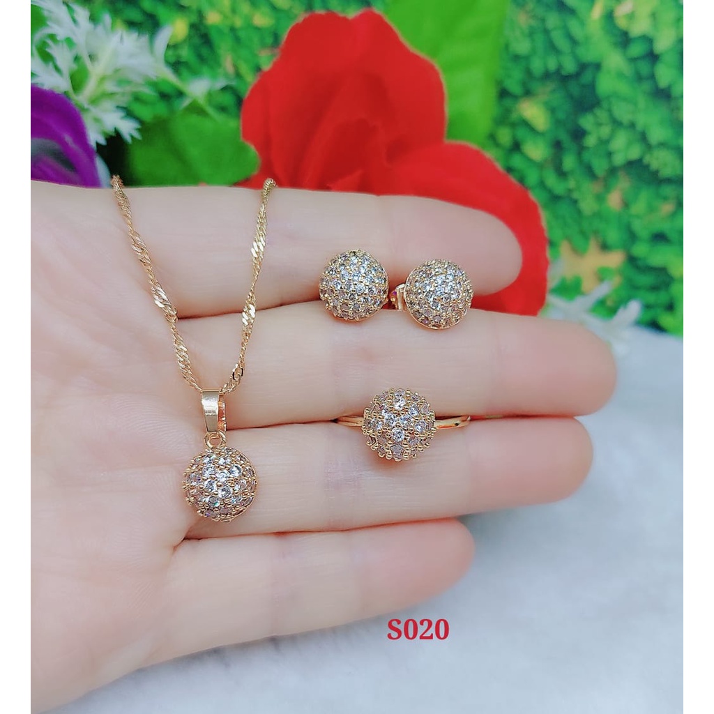 Set Kalung Liontin+Cincin+Anting Permata xuping lapis emas 18k S019 S020