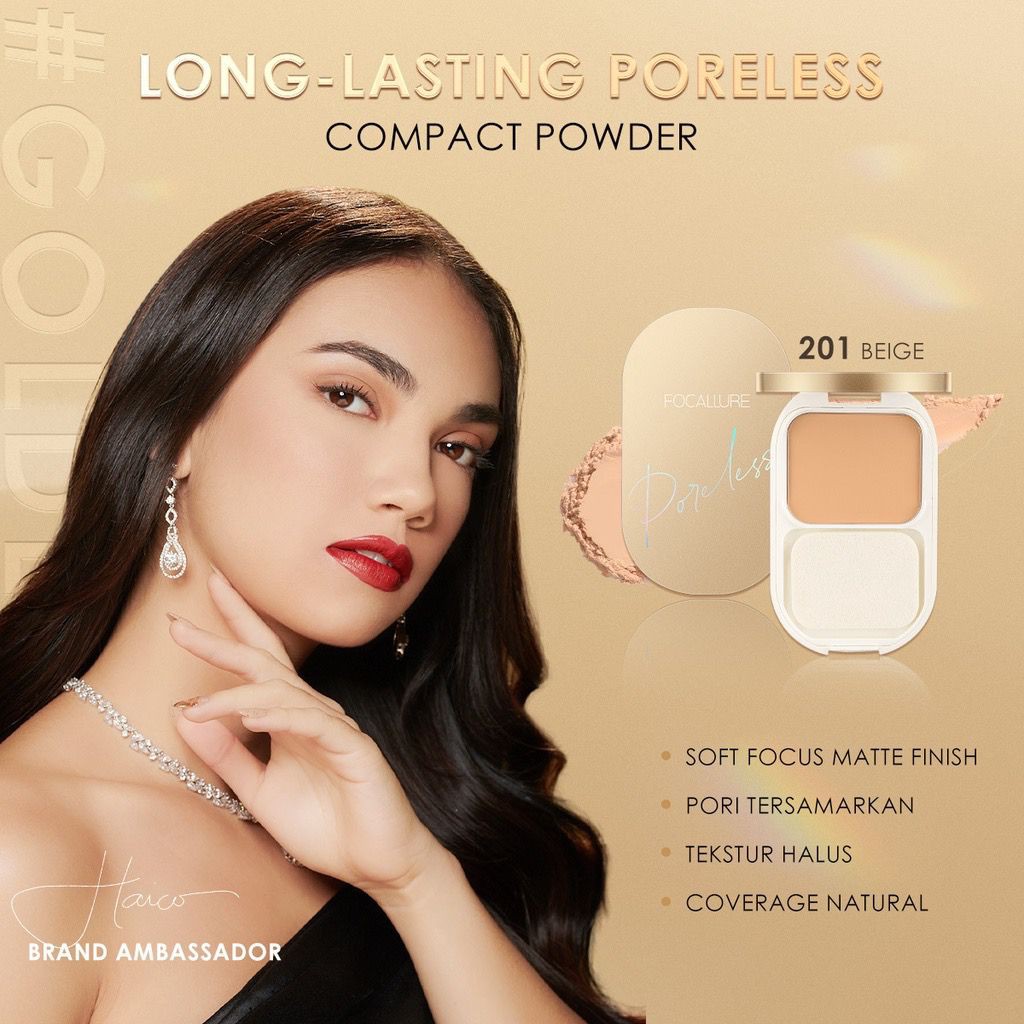 BPOM Focallure #GoldenAge Tahan Air Bedak Padat Matte Pressed Powder Tahan Hingga 12 Jam Compact Powder FA206