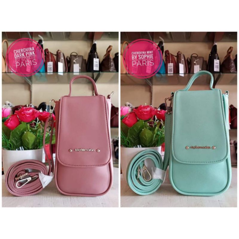 Cherovina Dark Pink Mint Green Bag By Sophie Paris || Promo Tas Dompet HP Wanita