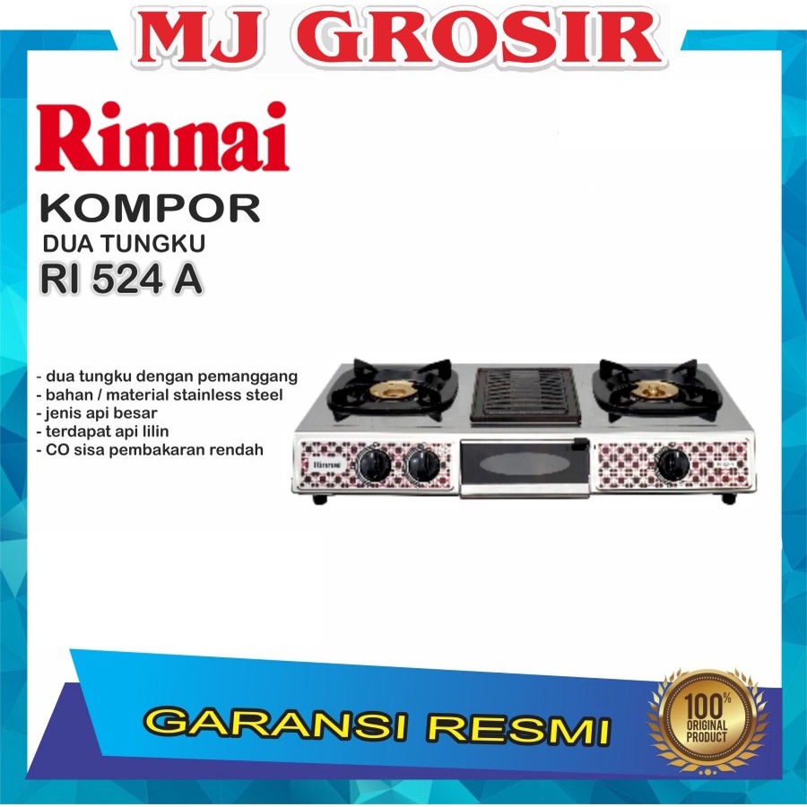 PROMO KOMPOR 2 TUNGKU RINNAI RI 524 A STAINLESS