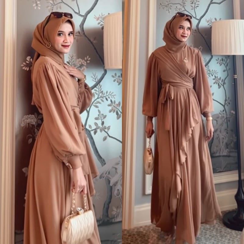 Meyhira Dress Ceruty Babydoll Full Puring LD 110 cm PJ 137 cm / Gamis Kondangan / Dress Pesta / Baju Muslim Wanita Terbaru 2022 / Gamis Wanita