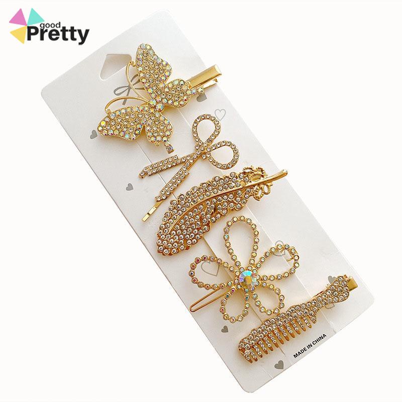 Fishbone Hairpin 6-Piece Set Aksesoris Rambut Vintage Set Dengan Diamond Pearl Edge Clip Bebek Paruh Clip - PD