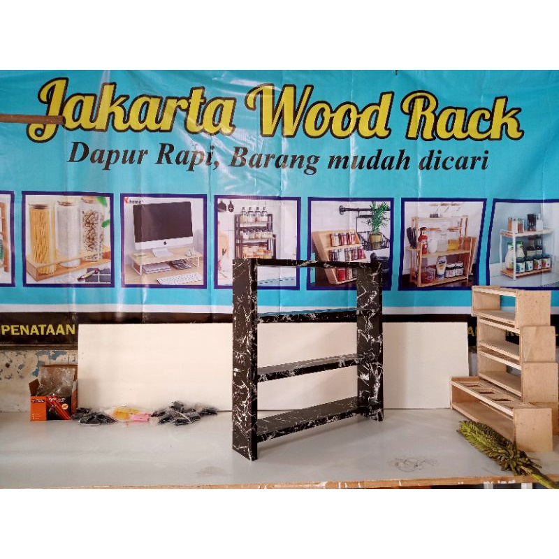 Rak Kayu Serbaguna Tempat Bumbu Susun Botol Rak Toples Mini Bahan Plywood Kombinasi PVC Sheet RAK KAYU MINIMALIS