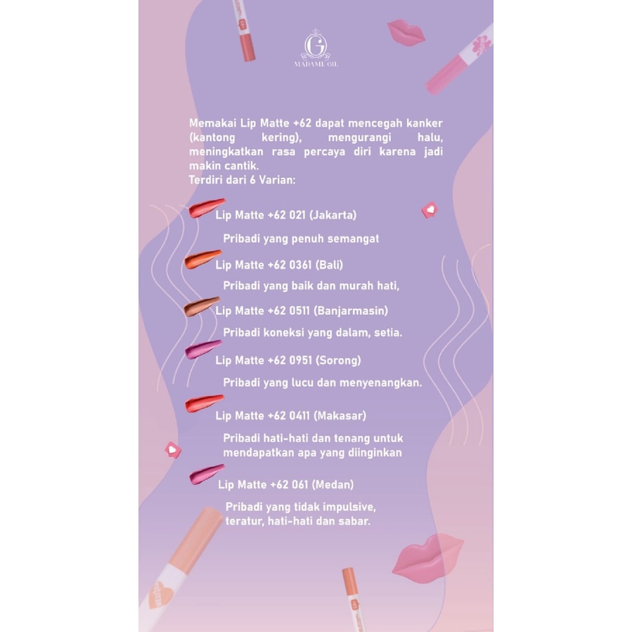 MADAME GIE +62 Lip Matte Make Up Lipstick-Lip Cream 2mL Madamegie Gisella (VIC)