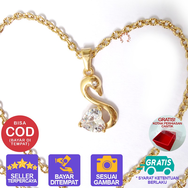 Lovelybutik Kalung Titanium Emas Soray4 kalung Model Terbaru Anti Karat Dengan Liontin Love Angsa