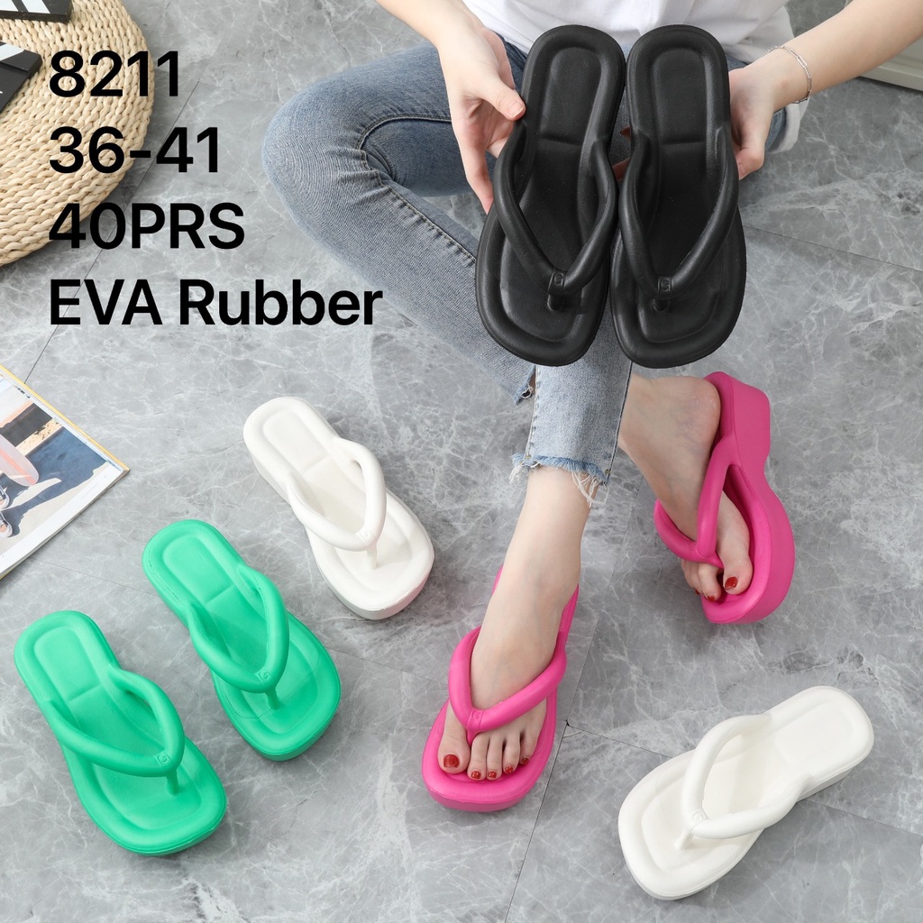 EVA Sandal Jepit Wanita Hak Wedges Platform Bahan Karet Spons Eva Ringan Empuk Lentur Sol Anti Slip 8221