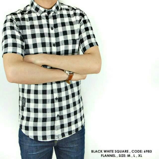 Baju Kemeja Kerja Cowok Pria Kotak Kotak Kecil