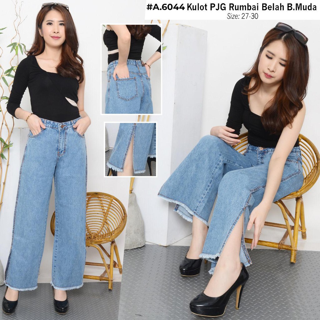 Celana Panjang Jeans Wanita Kulot Belah Samping Rawis 27-30 Bisa Bayar Ditempat(COD)