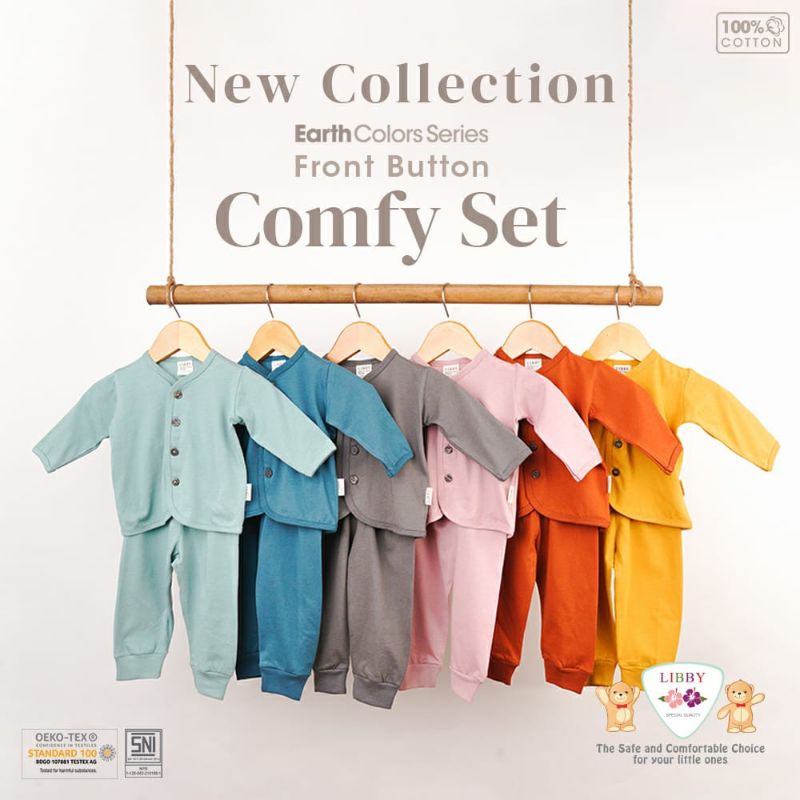 LIBBY set baju tidur lengan panjang celana panjang polos babyboy babygirl keren murah -LB set pjg