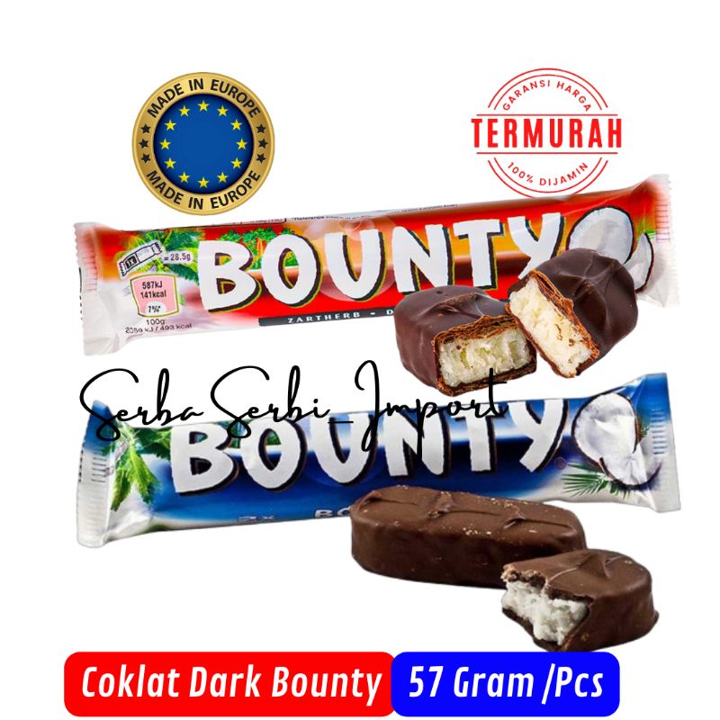 Jual Bounty Coklat Kelapa Dark Chocolate Halal 57 Gram /Pcs Shopee
