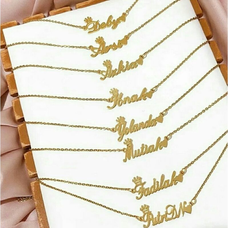 kalung nama firal / kalung nama custom / kalung wanita / kalung emas / kalung nama lapis emas anti k