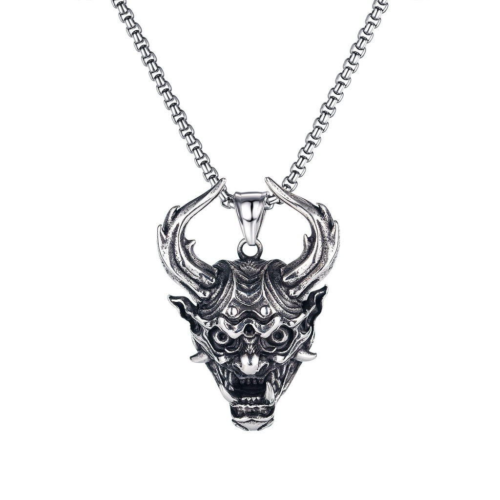 Kalung Rantai Panjang Liontin Kepala Banteng devil Bahan stainless steel Gaya Hip hop retro