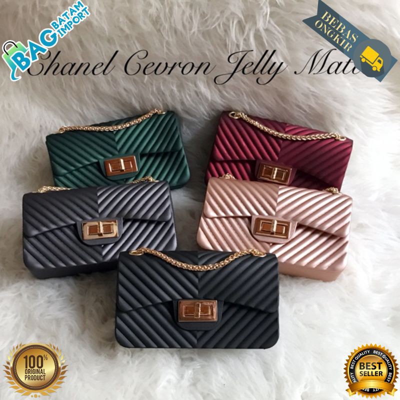 BONUS SARUNG tas wanita cewek tali rantai Chanel Cevron Jelly Matte Maxi 22cm kualitas import batam