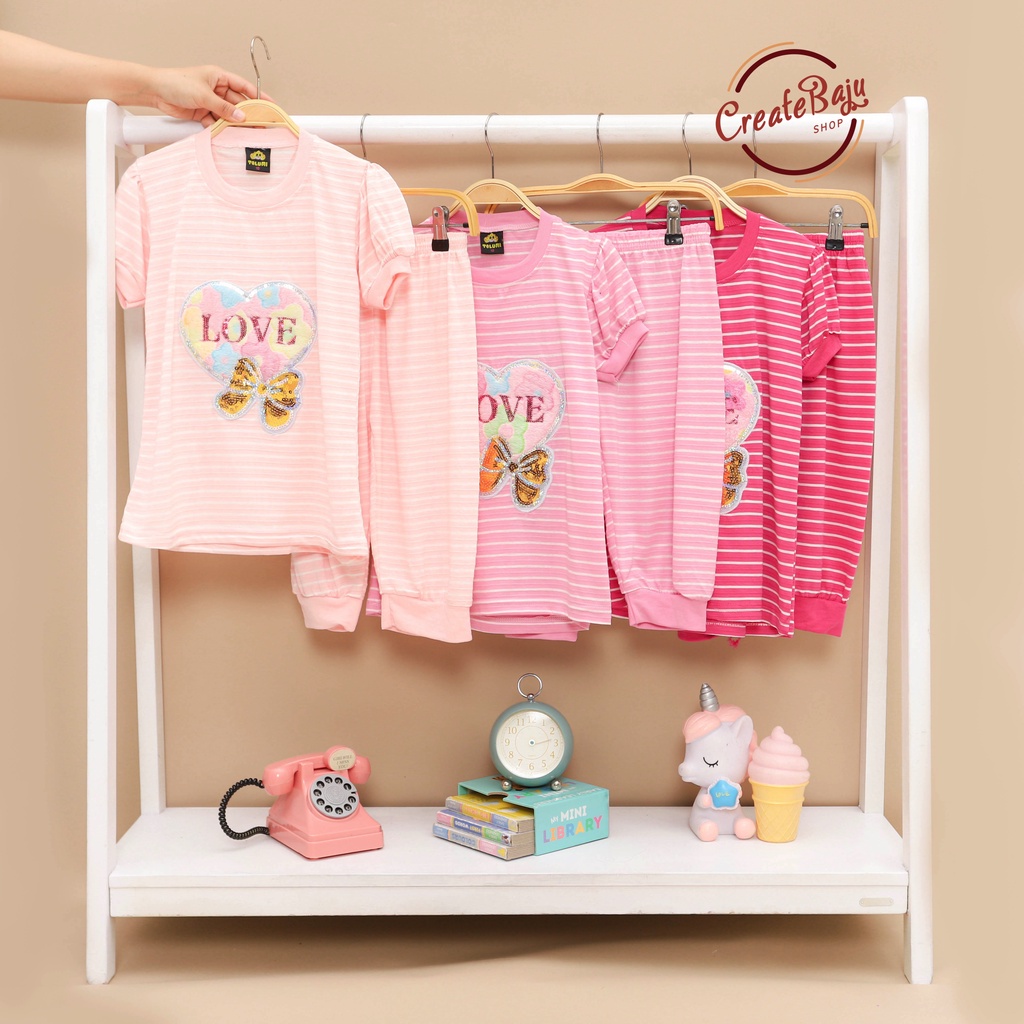 SETELAN ANAK PEREMPUAN 1-10 TAHUN LOVE SALUR BAJU ANAK CEWEK LENGAN PENDEK MURAH