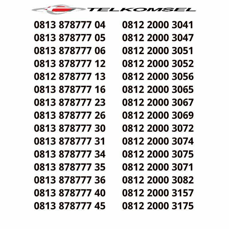 Nomor Cantik Simpati Telkomsel 11digit12digitTriple abab abba