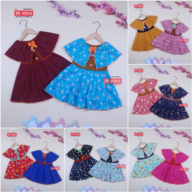 Dress Yolla size 1-2 Tahun / Dres Cape Anak Perempuan Murah Katun Adem Gaun Pesta Baju Kensi Cewek