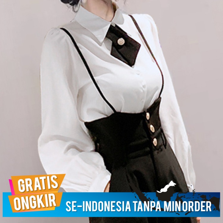 Kemeja Cewek Lengan Panjang Korea OL Style Commuter Wanita Dasi Kupu-kupu