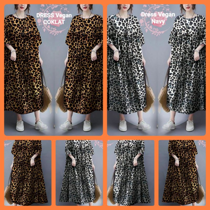 Dres leopard  import jumbo  wanita dress macan tutul wanita jumbo sexy leopard gaun mama untuk pesta