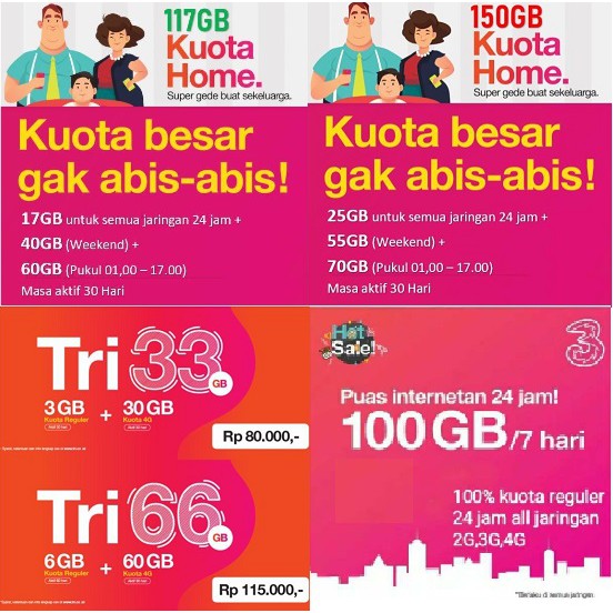 AKTIVASI PULSA TRI 33 GB 66 GB 100 GB 117 GB 150 GB BACA ...