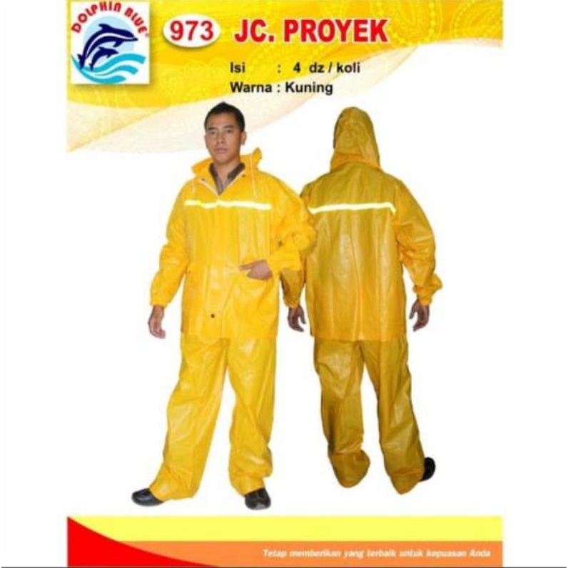 jas hujan proyek Scotlet setelan baju celana kuning mantel karet tebal dholpin dolphin blue