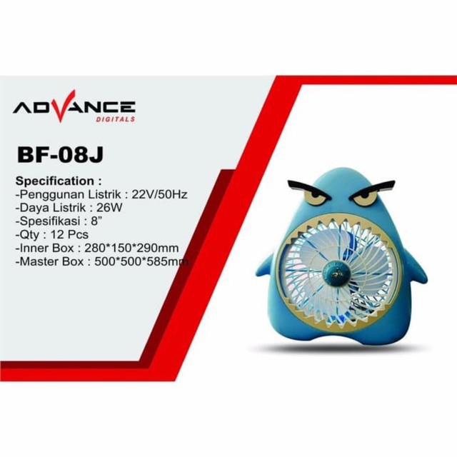 [ HIU ] Kipas Angin Advance Karakter Hiu ADV-BF08J/Kipas Motif Hewan Lucu