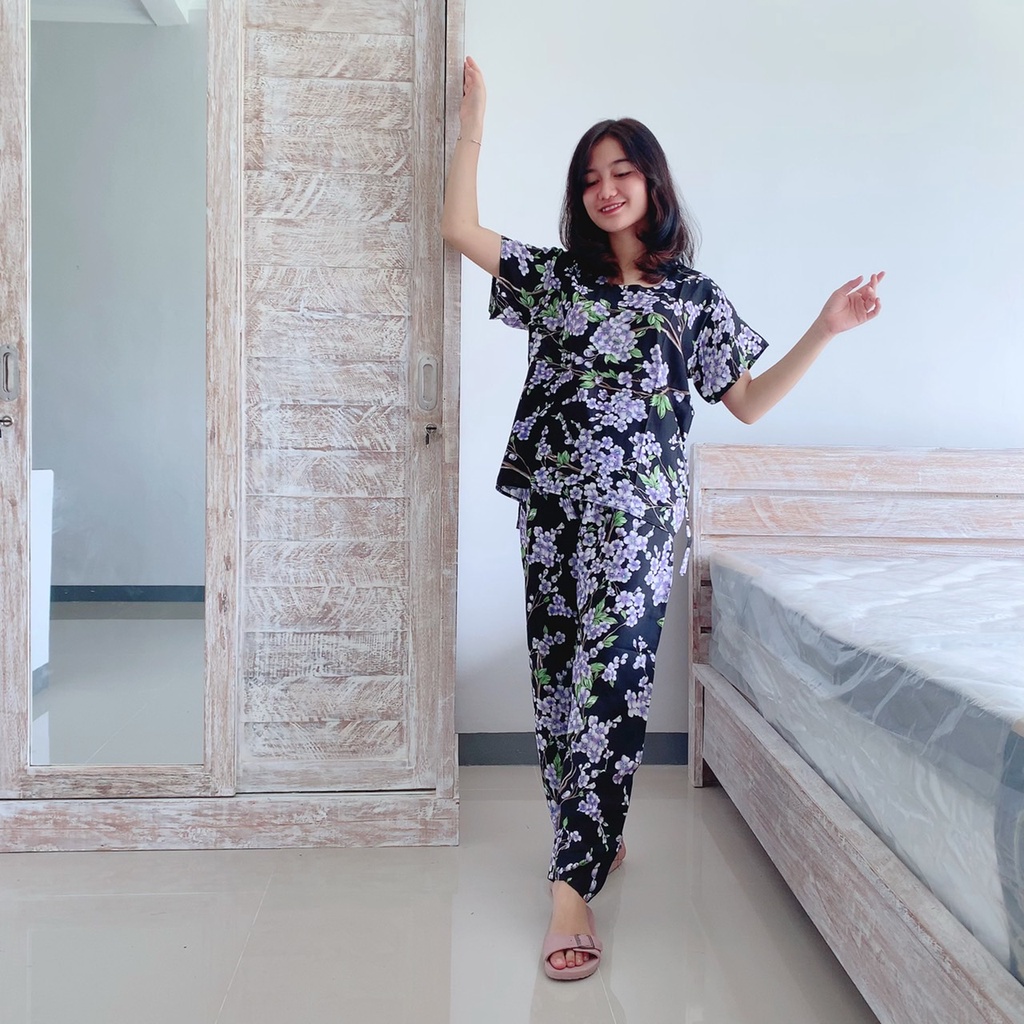 Setelan Panjang Bali-SET SAKURA BLCK UNGU