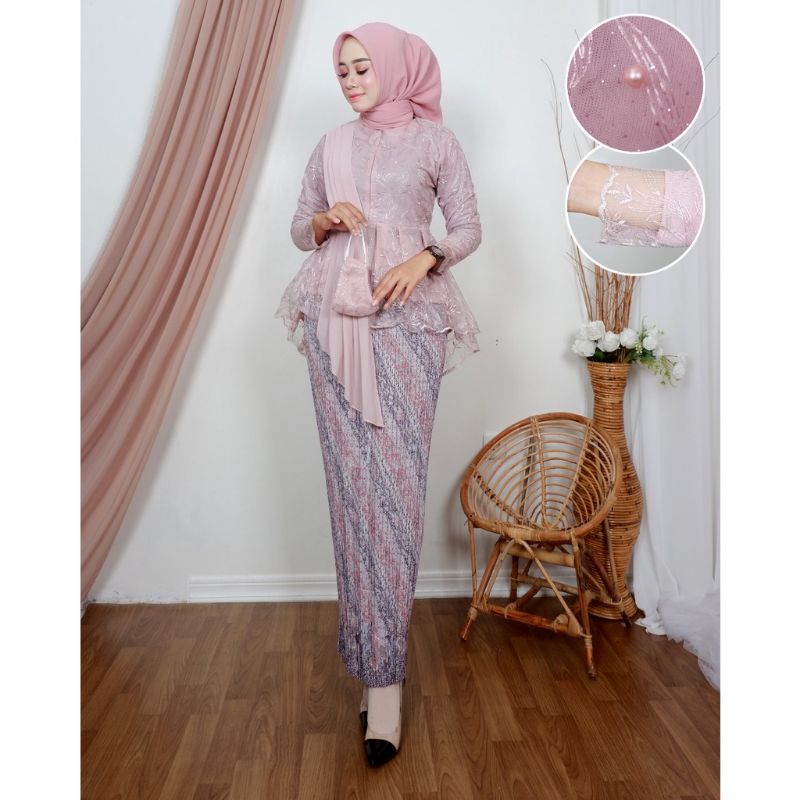 Permata Okshop / Kebaya Aurora Selendang Modern NJ / Kebaya Wisuda / Baju  Lamaran / Kebaya Kondangan / Kebaya Busui / Setelan Kebaya Modern