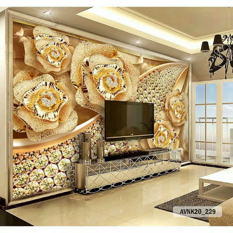 WALLPAPER BUNGA EMAS / WALLPAPER DINDING BUNGA / WALLPAPER DINDING MURAH / WALLPAPER DINDING 3D