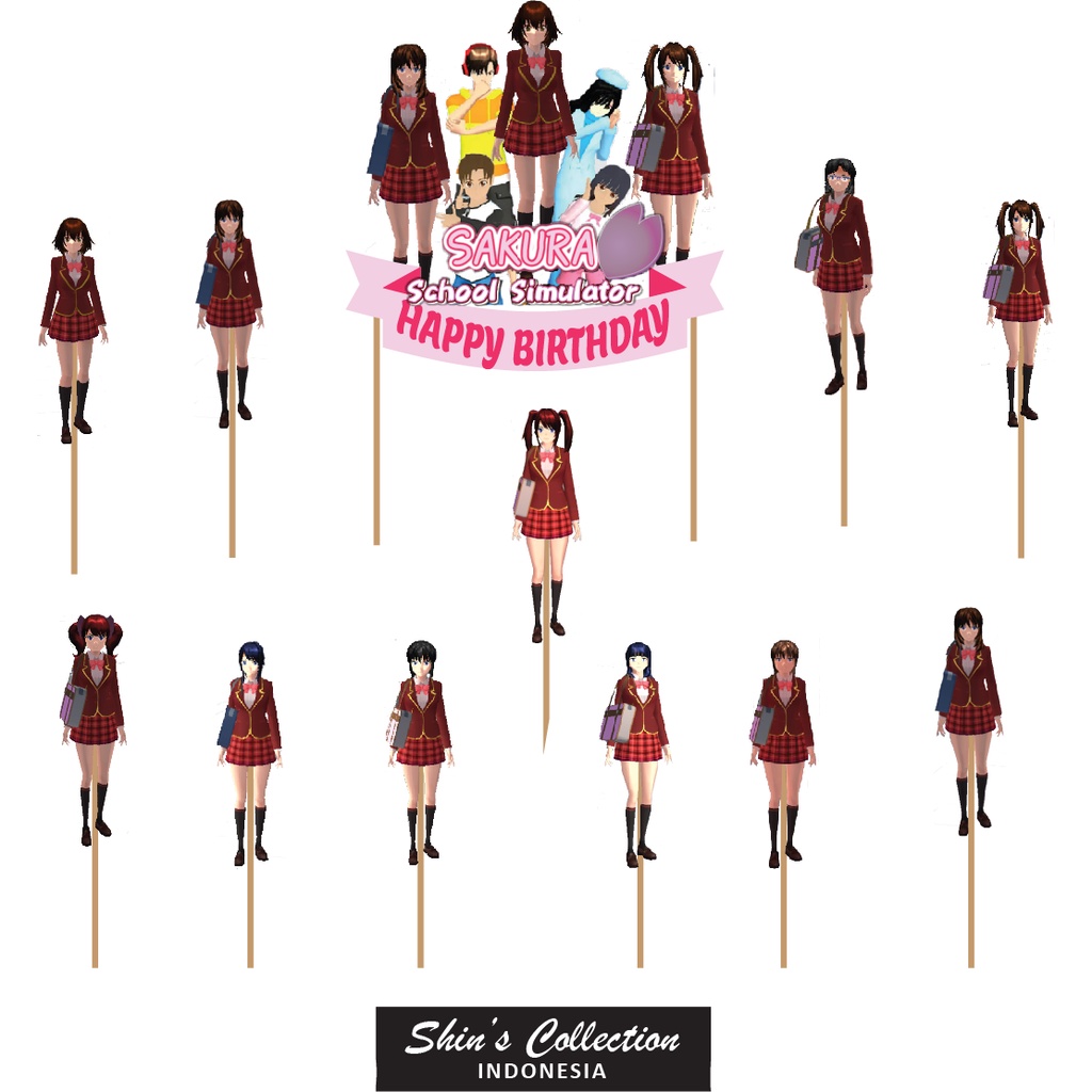 Cake topper Sakura School Simulator set isi 12 pc