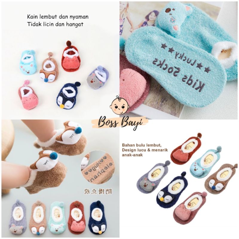 KIDS SOCKS Sepatu Prewalker Boneka Motif ANIMAL Kaos Kaki Korea Anak Bayi / Kaos Kaki Prewalker Anak Bulu Lembut motif ANIMAL