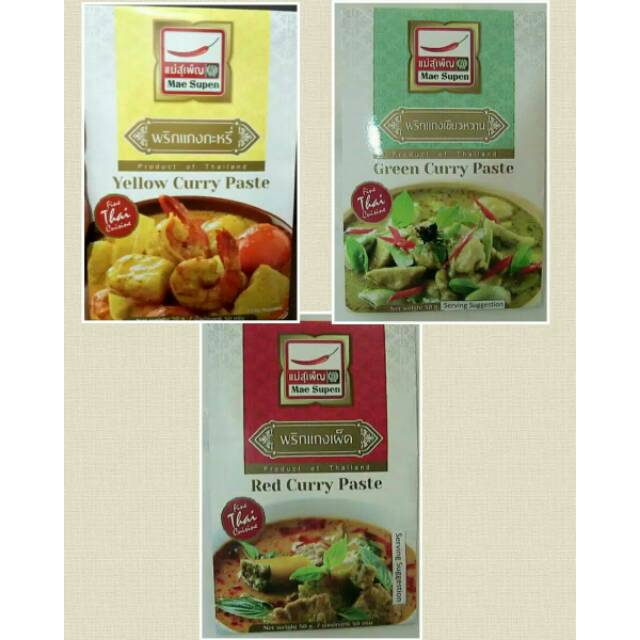 

Mae Supen YELLOW CURRY /GREEN CURRY/RED CURRY Paste 50gr
