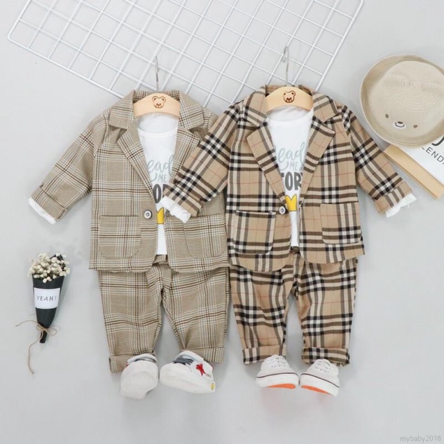 1 set (3pcs) outfit anak cowok, outer + inner + celana