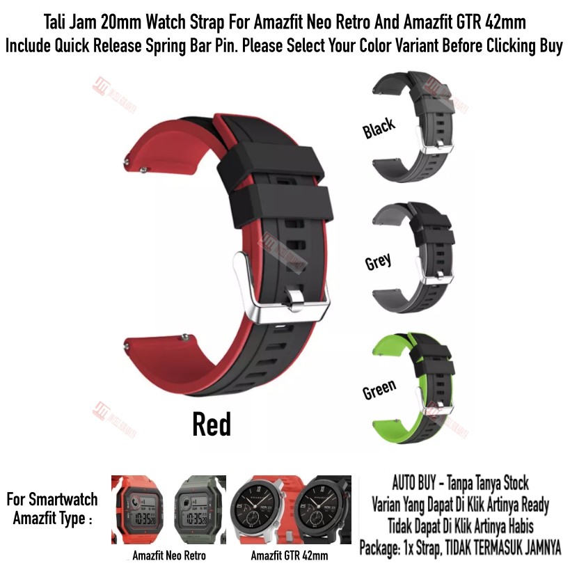 SSR Tali Jam 20mm Watch Strap Amazfit GTR 42mm / Neo Retro - Rubber Silikon Sporty