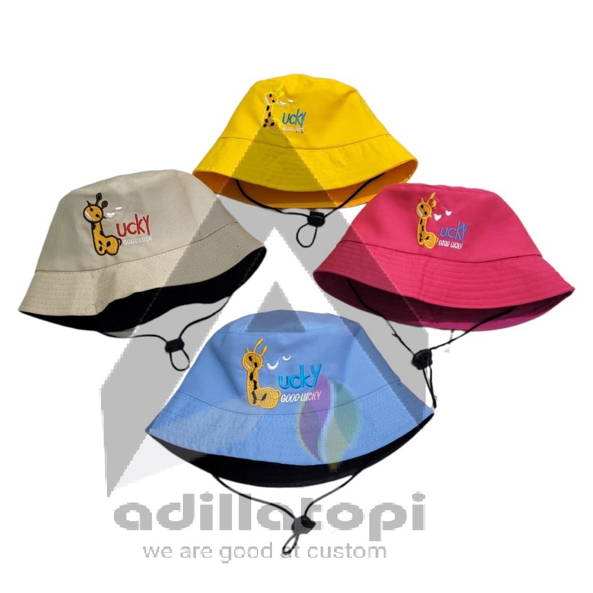 Topi Bucket anak motif jerapah || bucket anak good lucky pakai tali || bucket anak tali || good lucky || usia 2 sampai 8 tahun