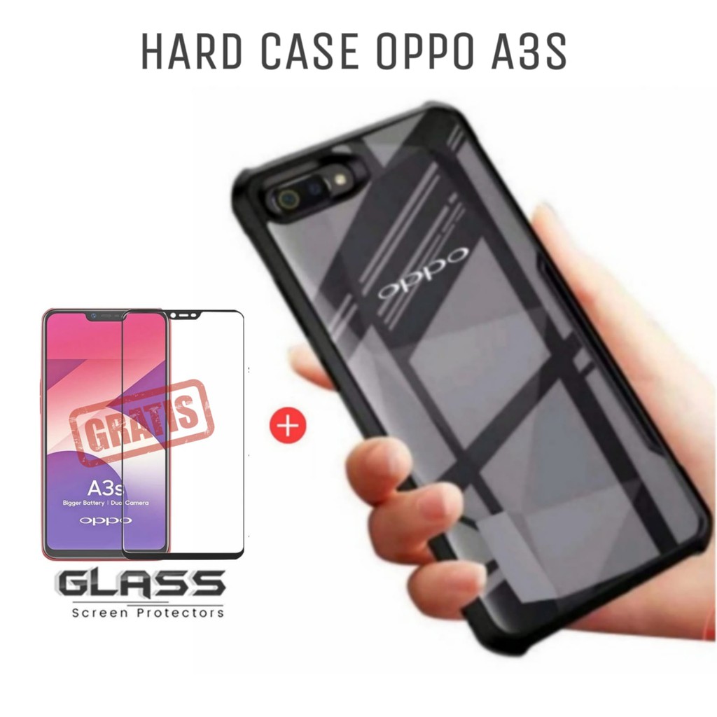 Case Oppo A3s / Oppo A12 / Oppo A5s / Oppo A5 / Oppo A7 / Oppo F9 Hard Case Shokcproof Fusion Tempered Glass Skin Carbon Handpon