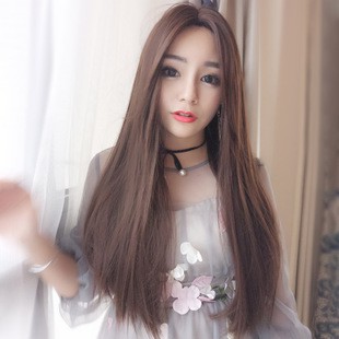 Wig Rambut Palsu Wanita Model Panjang Lurus Poni Samping Ala Korea Selatan