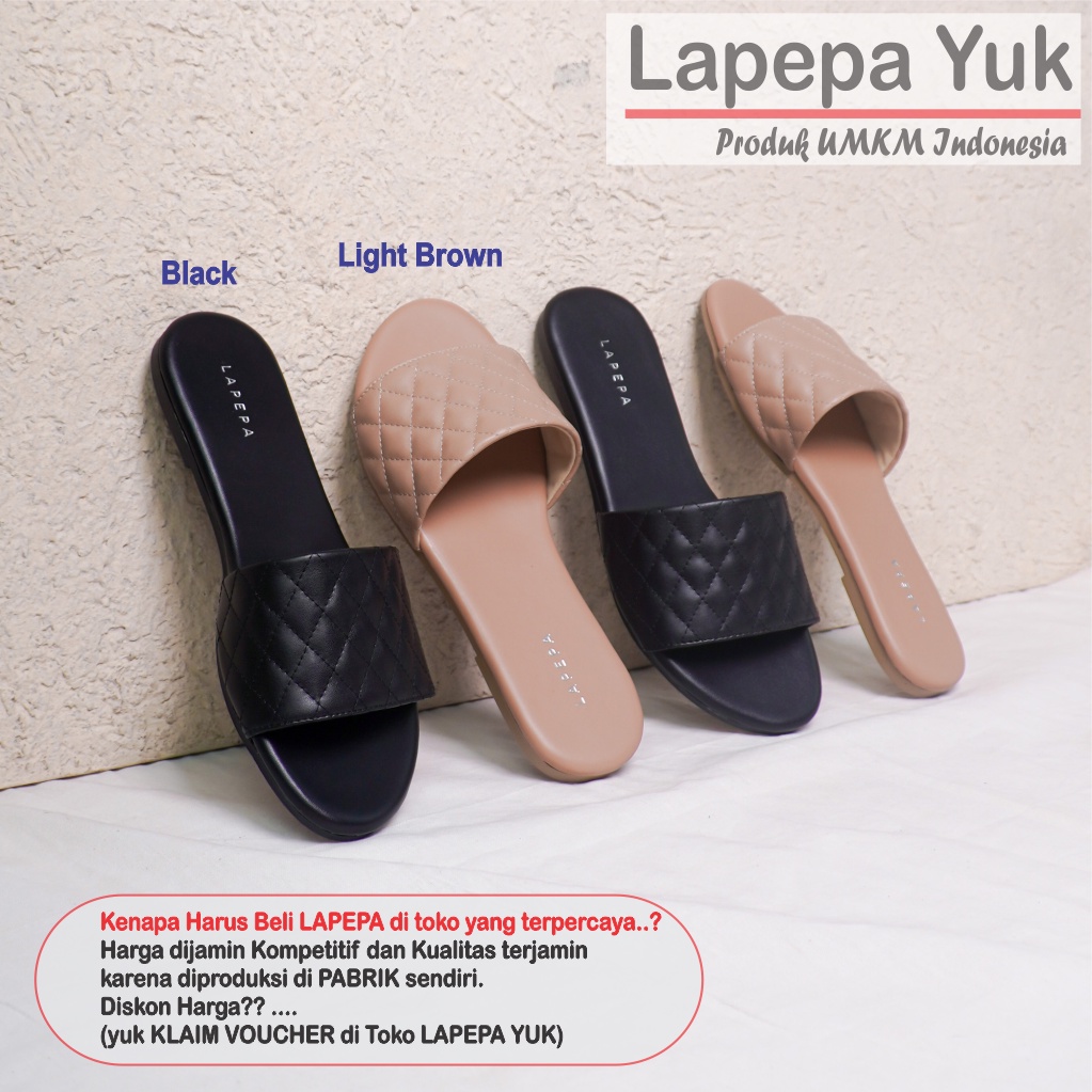 LAPEPA YUK - Sandal Wanita Teplek Selop VANIA ALL COLOR Sendal Slop Cewek Flat Slip On Tidak Licin Anti Slide Karet Jelly Warna Black Hitam Brown Coksu Size 36 37 38 39 40 Sandal Perempuan Premium Original Kekinian Terbaru Shoes ORI Mall Official Store