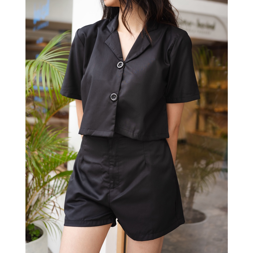 Aria Set OOTD Outfit Cafe baju dan celana satu set sale black