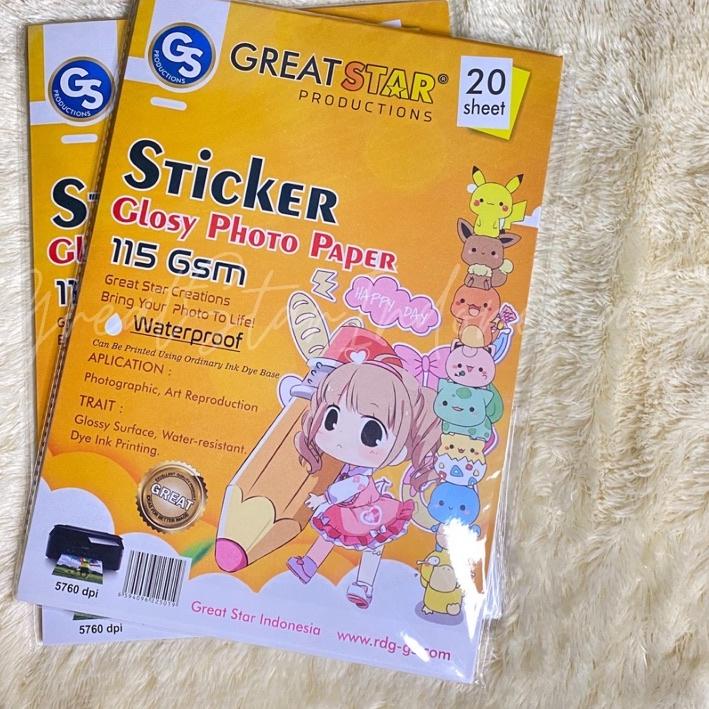 

STICKER GLOSY PHOTO PAPER 115 GSM A4/20 LEMBAR ANTI AIR / WATERPROOF ✔
