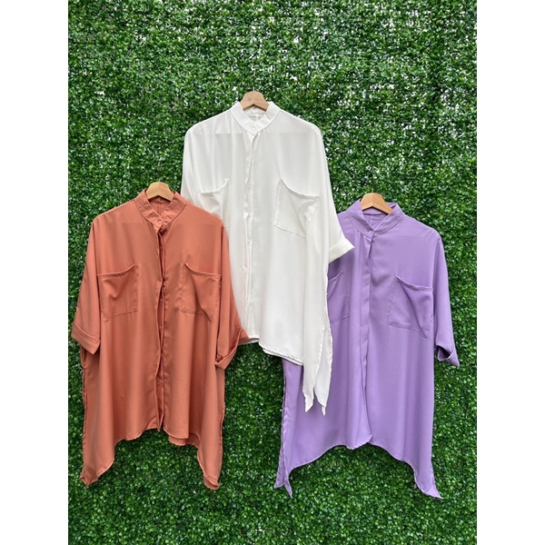 READYBASIC - KEMEJA BLOUSE LENGAN 3/4 BAHAN KATUN BOTTEGA MODEL ASYMMETRIC HIJAB FRIENDLY